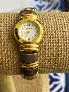 Gruen Vintage ladies Analog Bamboo Style Band New battery 21mm